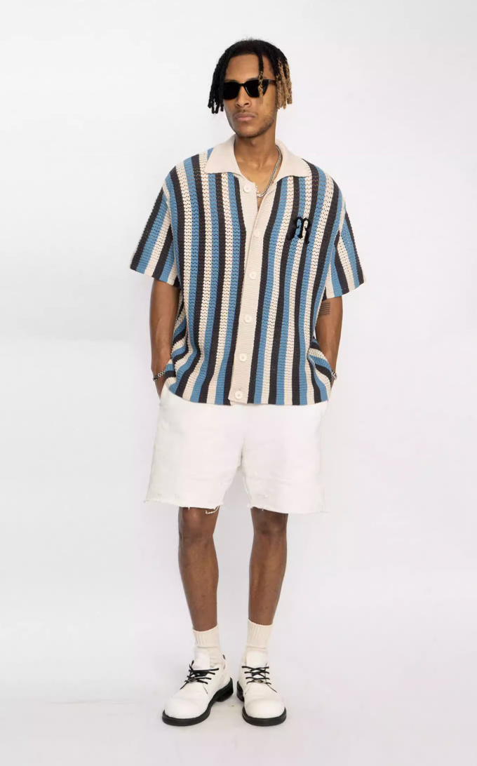 EMPTY REFERENCE Striped Woven Short Sleeve Shirt