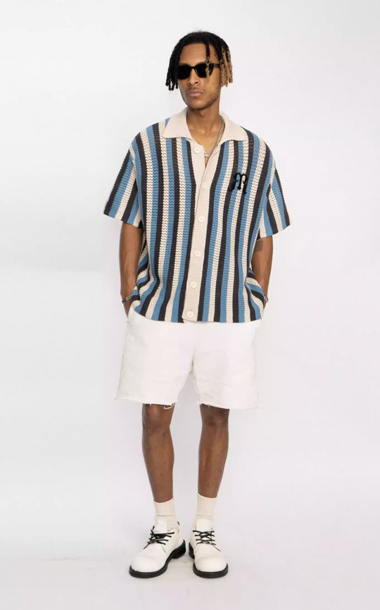 EMPTY REFERENCE Striped Woven Short Sleeve Shirt