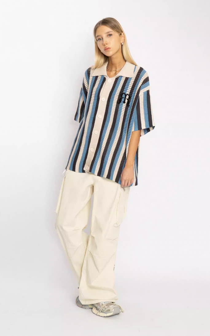 EMPTY REFERENCE Striped Woven Short Sleeve Shirt