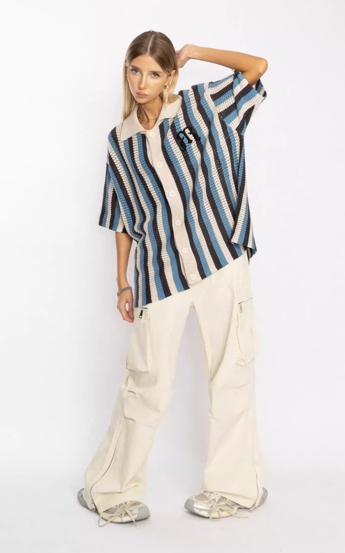 EMPTY REFERENCE Striped Woven Short Sleeve Shirt