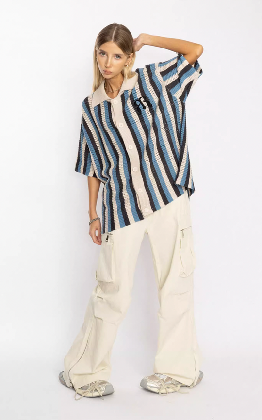 EMPTY REFERENCE Striped Woven Short Sleeve Shirt