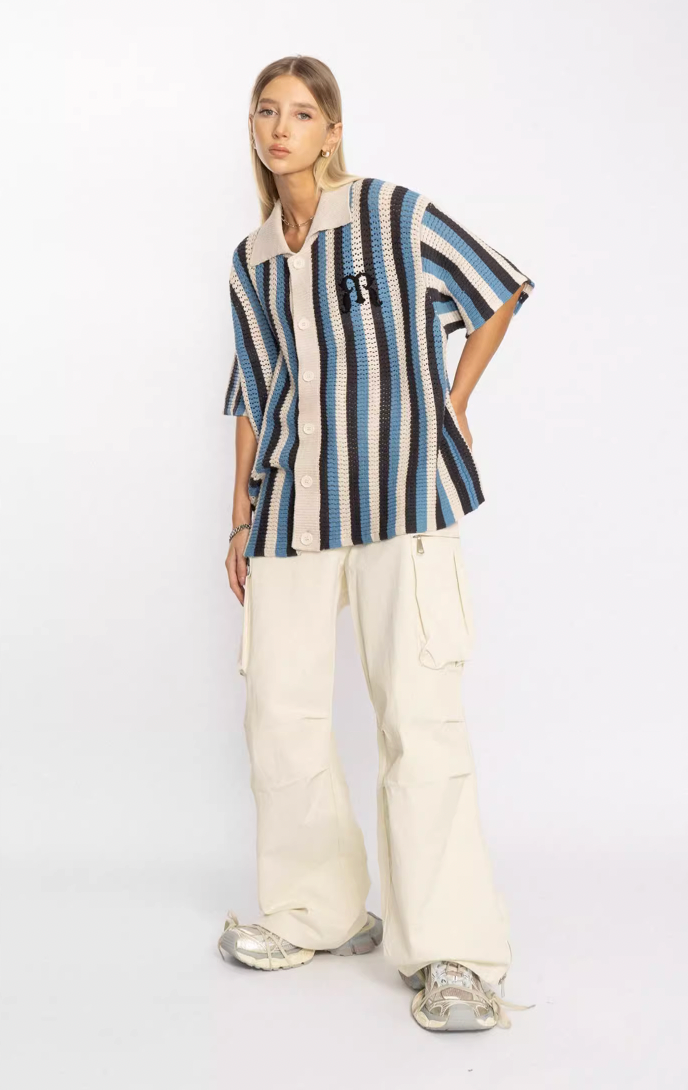 EMPTY REFERENCE Striped Woven Short Sleeve Shirt