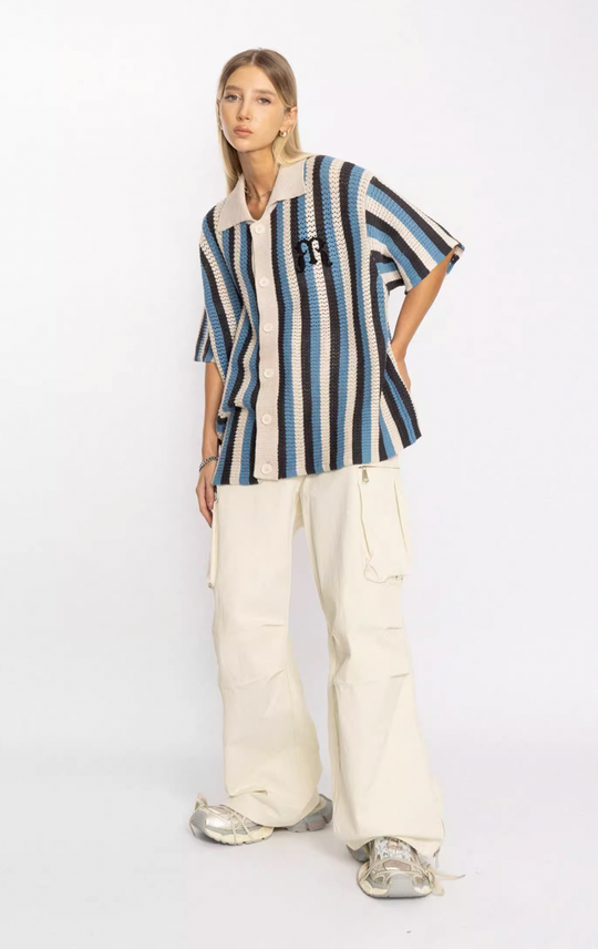 EMPTY REFERENCE Striped Woven Short Sleeve Shirt