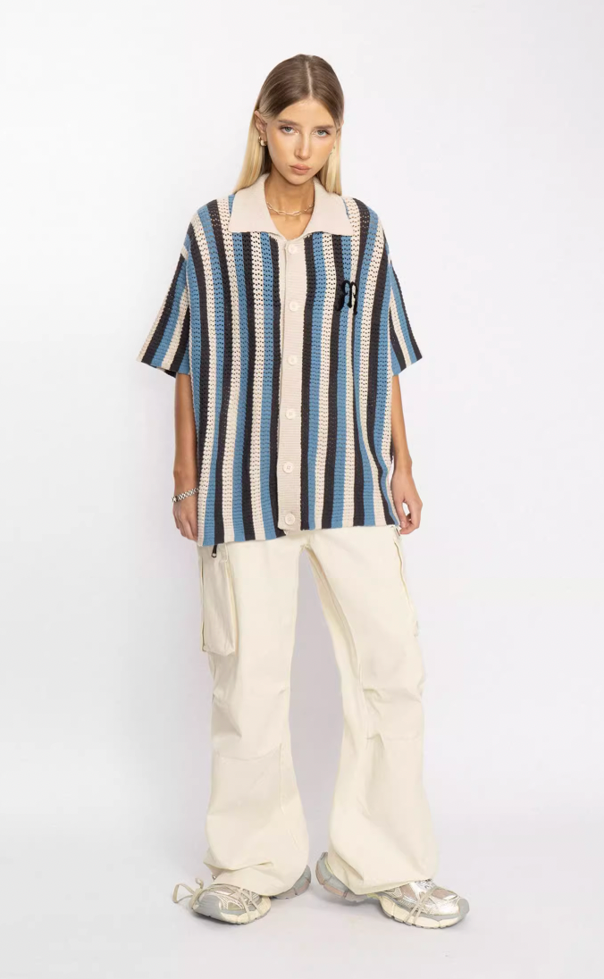 EMPTY REFERENCE Striped Woven Short Sleeve Shirt