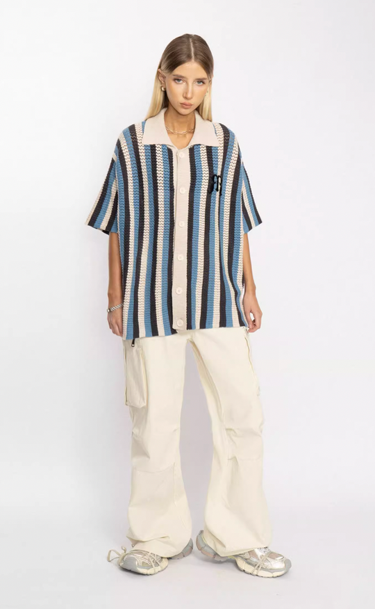 EMPTY REFERENCE Striped Woven Short Sleeve Shirt