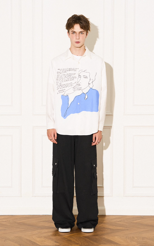 EMPTY REFERENCE Smoking Figure Portrait Long Sleeve Shirt