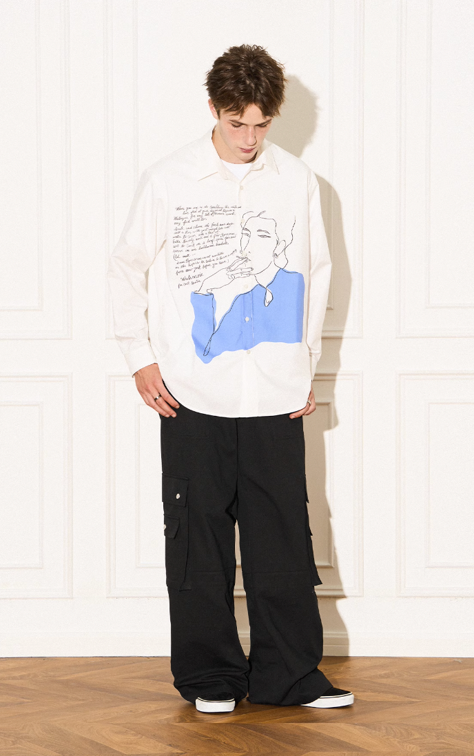 EMPTY REFERENCE Smoking Figure Portrait Long Sleeve Shirt