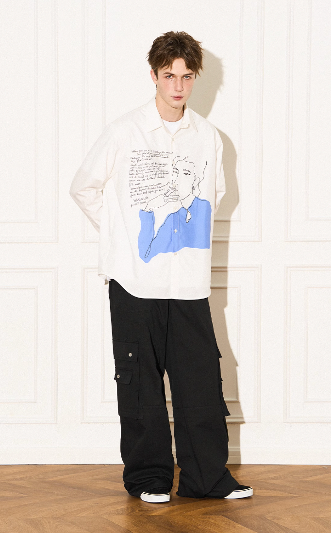 EMPTY REFERENCE Smoking Figure Portrait Long Sleeve Shirt