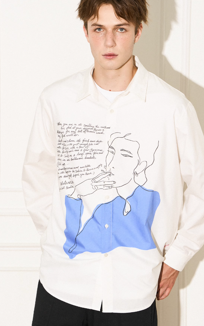 EMPTY REFERENCE Smoking Figure Portrait Long Sleeve Shirt
