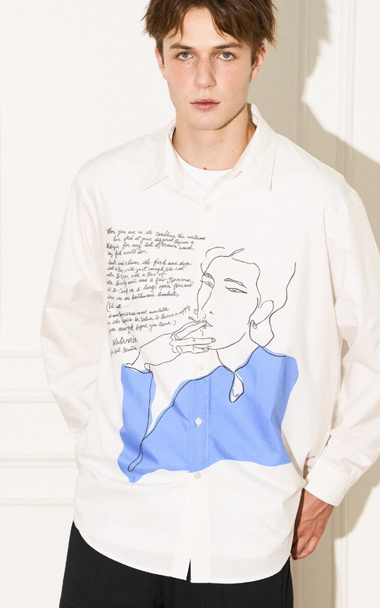 EMPTY REFERENCE Smoking Figure Portrait Long Sleeve Shirt