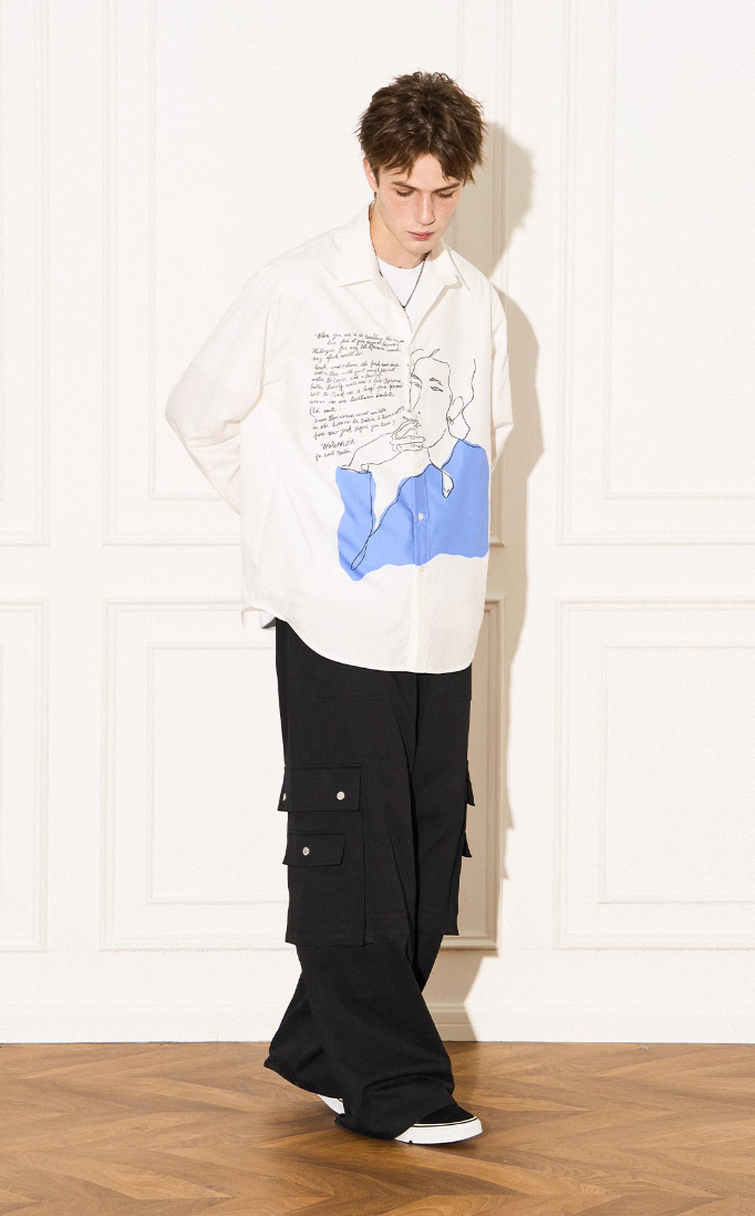 EMPTY REFERENCE Smoking Figure Portrait Long Sleeve Shirt