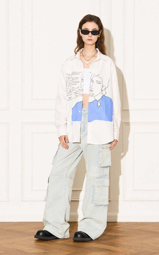 EMPTY REFERENCE Smoking Figure Portrait Long Sleeve Shirt