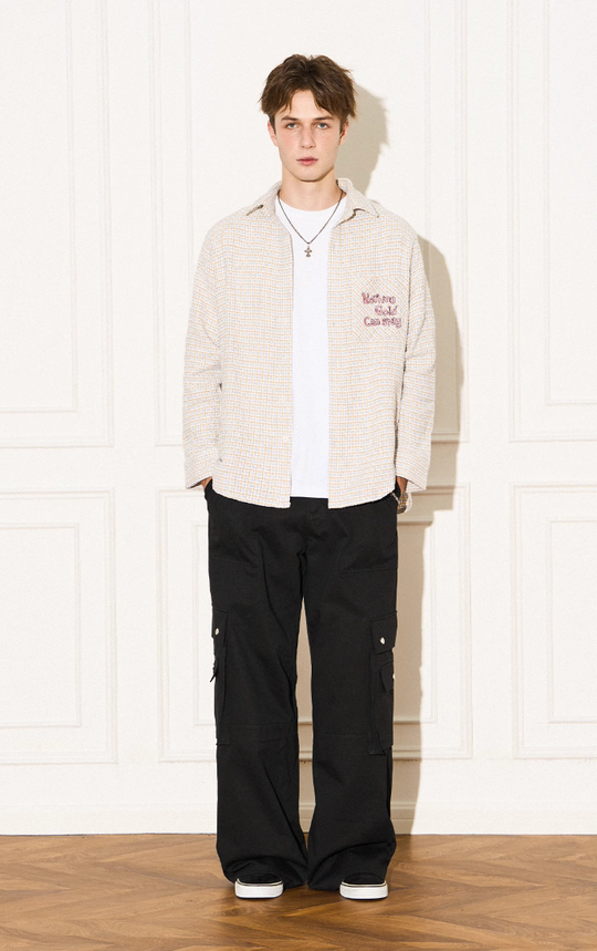 EMPTY REFERENCE Blue White Tweed Long Sleeve Shirt