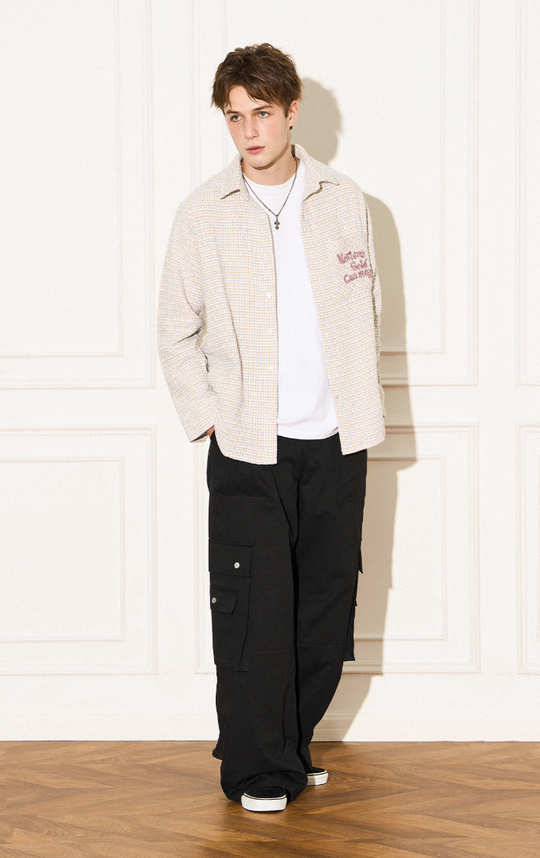 EMPTY REFERENCE Blue White Tweed Long Sleeve Shirt