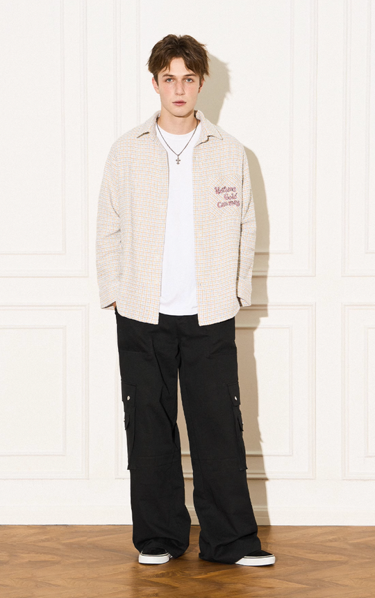 EMPTY REFERENCE Blue White Tweed Long Sleeve Shirt