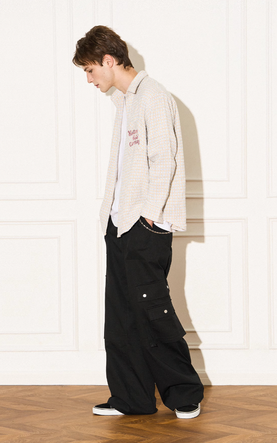 EMPTY REFERENCE Blue White Tweed Long Sleeve Shirt