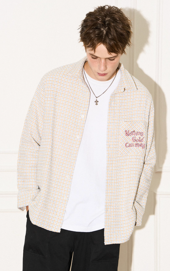 EMPTY REFERENCE Blue White Tweed Long Sleeve Shirt