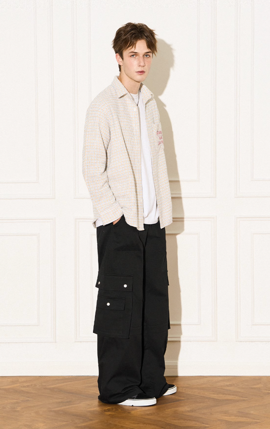 EMPTY REFERENCE Blue White Tweed Long Sleeve Shirt