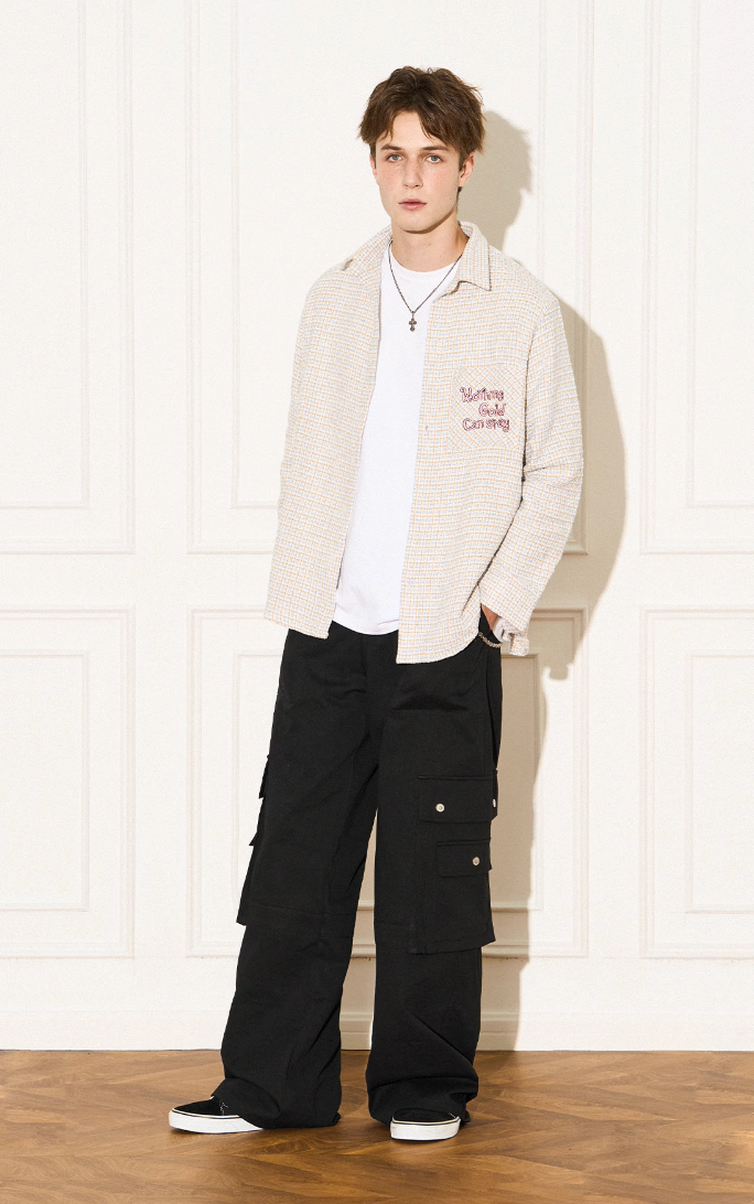 EMPTY REFERENCE Blue White Tweed Long Sleeve Shirt