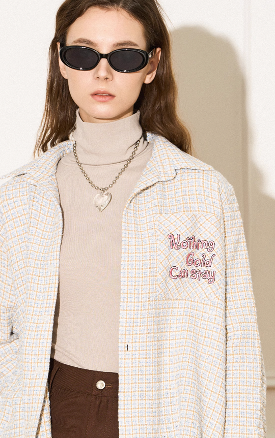 EMPTY REFERENCE Blue White Tweed Long Sleeve Shirt