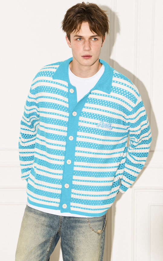 EMPTY REFERENCE Knit Striped Embroidered Long Sleeve Shirt