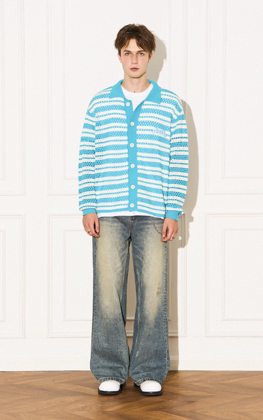 EMPTY REFERENCE Knit Striped Embroidered Long Sleeve Shirt