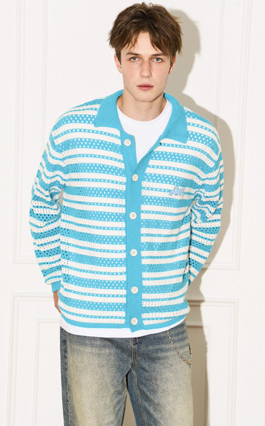 EMPTY REFERENCE Knit Striped Embroidered Long Sleeve Shirt