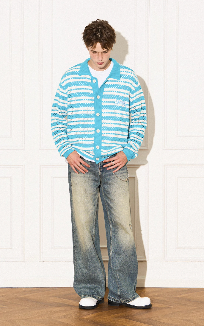 EMPTY REFERENCE Knit Striped Embroidered Long Sleeve Shirt