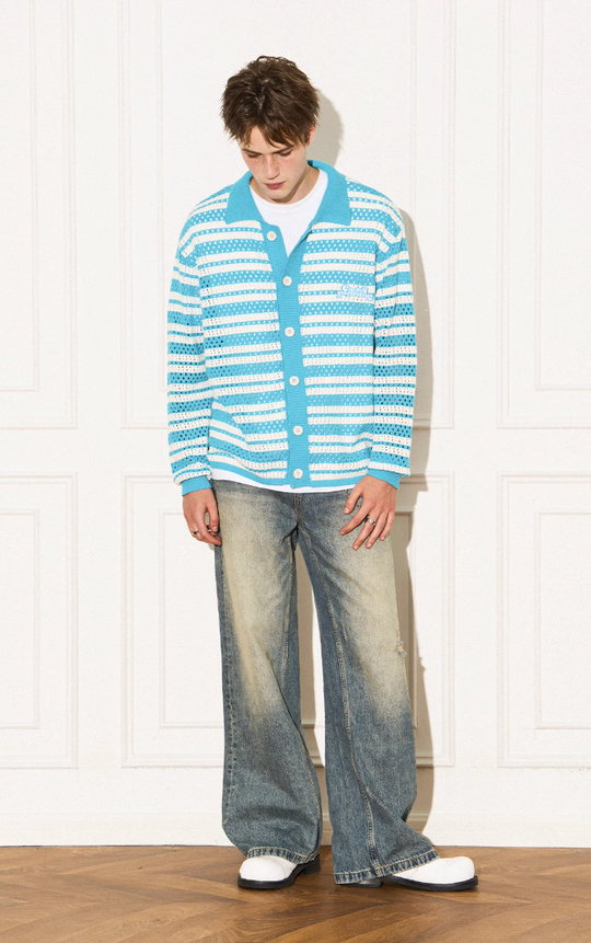 EMPTY REFERENCE Knit Striped Embroidered Long Sleeve Shirt