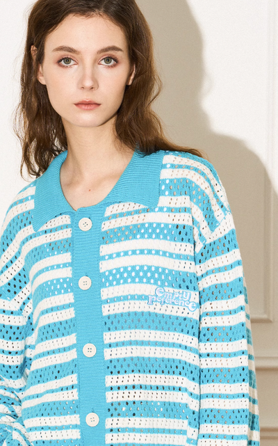 EMPTY REFERENCE Knit Striped Embroidered Long Sleeve Shirt