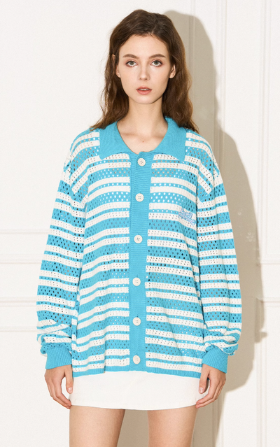 EMPTY REFERENCE Knit Striped Embroidered Long Sleeve Shirt