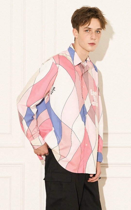 EMPTY REFERENCE Wave Multi Color Block Long Sleeve Shirt