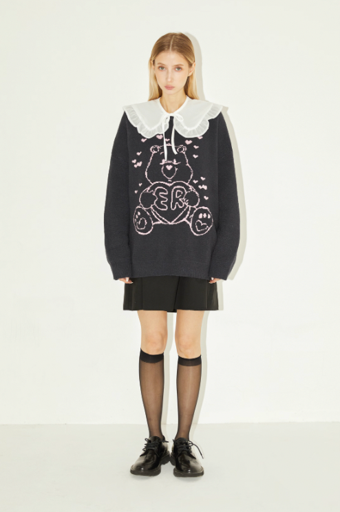 EMPTY REFERENCE Love Hugging Bear Jacquard Knit Sweater