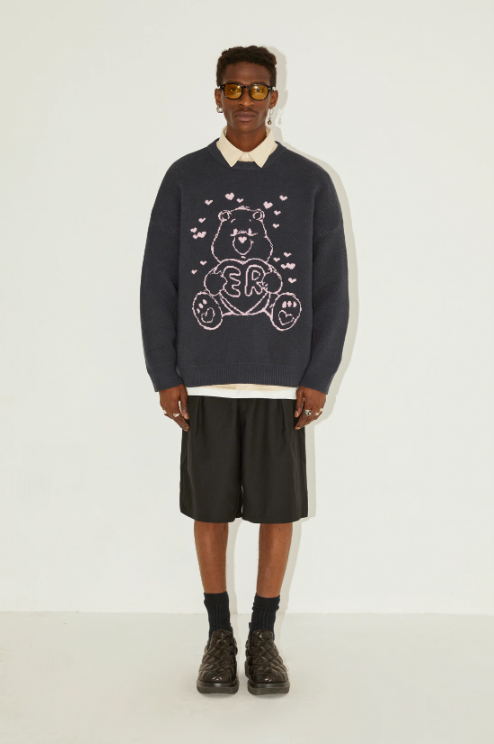 EMPTY REFERENCE Love Hugging Bear Jacquard Knit Sweater