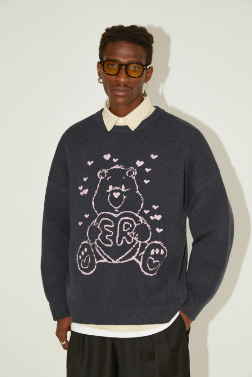 EMPTY REFERENCE Love Hugging Bear Jacquard Knit Sweater