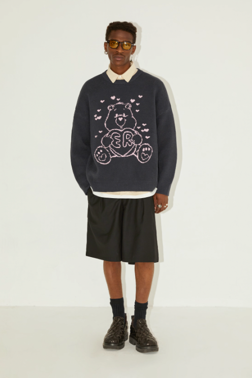 EMPTY REFERENCE Love Hugging Bear Jacquard Knit Sweater