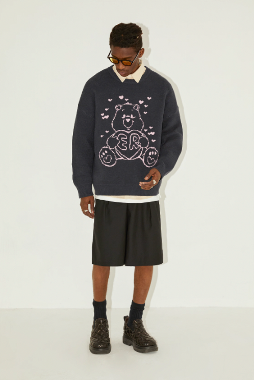 EMPTY REFERENCE Love Hugging Bear Jacquard Knit Sweater