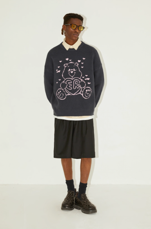 EMPTY REFERENCE Love Hugging Bear Jacquard Knit Sweater