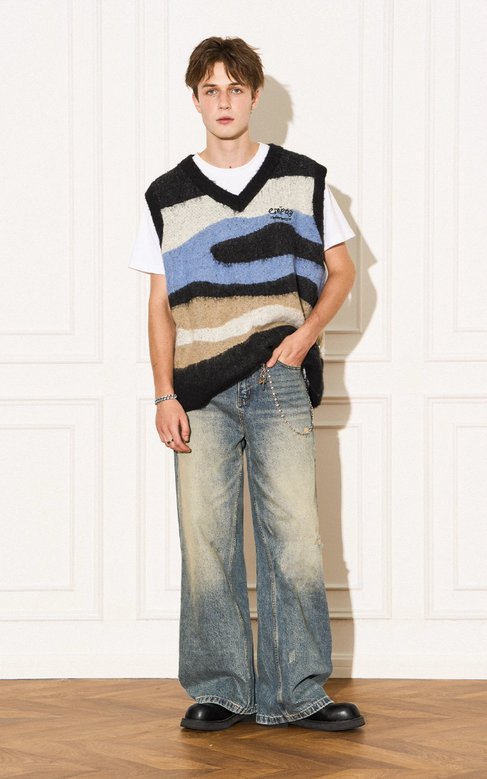 EMPTY REFERENCE Mohair Ripple Wool V-Neck Knit Vest