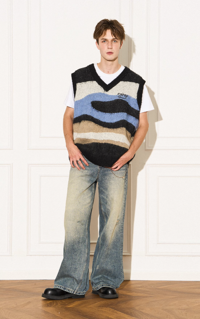 EMPTY REFERENCE Mohair Ripple Wool V-Neck Knit Vest