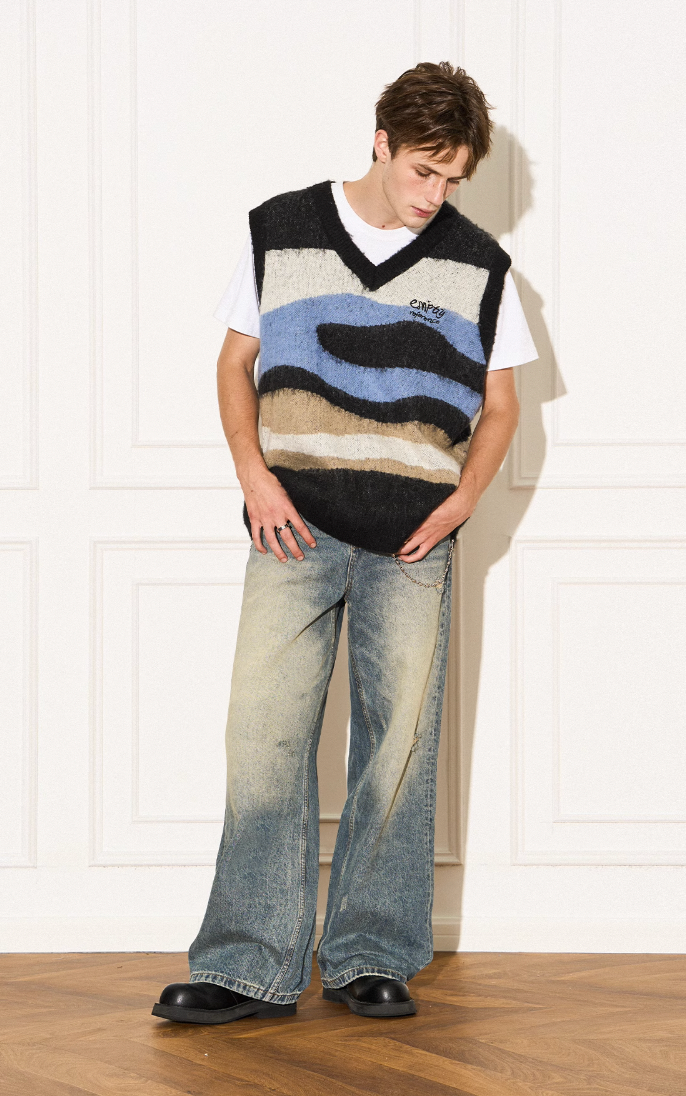 EMPTY REFERENCE Mohair Ripple Wool V-Neck Knit Vest