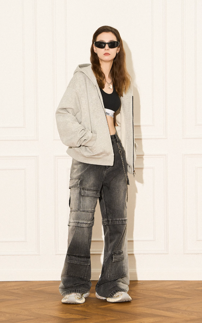 EMPTY REFERENCE Cracked Logo Zipper Hoodie