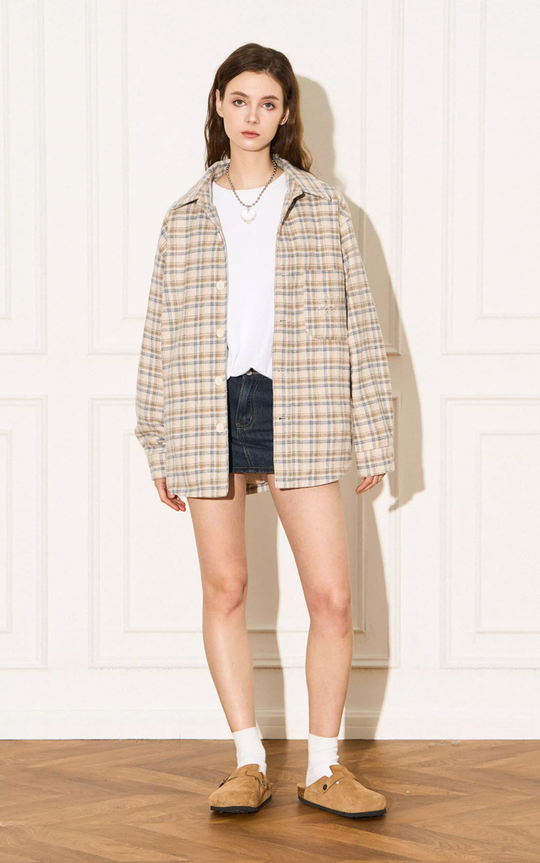 EMPTY REFERENCE Plaid Embroidered Jacket