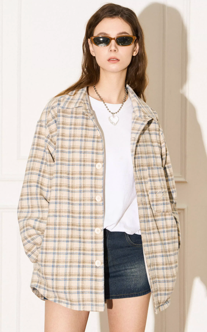 EMPTY REFERENCE Plaid Embroidered Jacket
