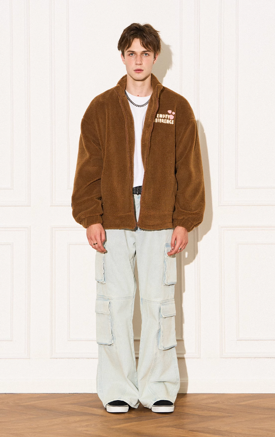 EMPTY REFERENCE Heart Embroidery Fleece Zipper Jacket