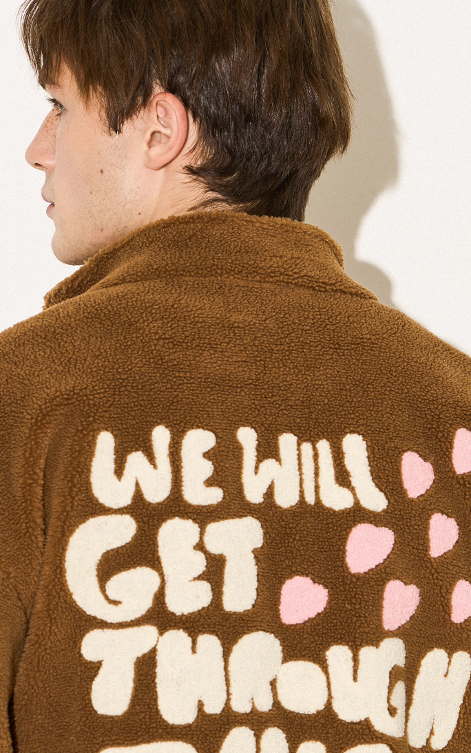 EMPTY REFERENCE Heart Embroidery Fleece Zipper Jacket