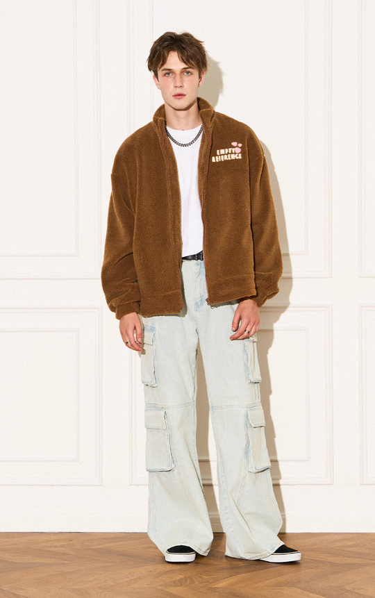 EMPTY REFERENCE Heart Embroidery Fleece Zipper Jacket