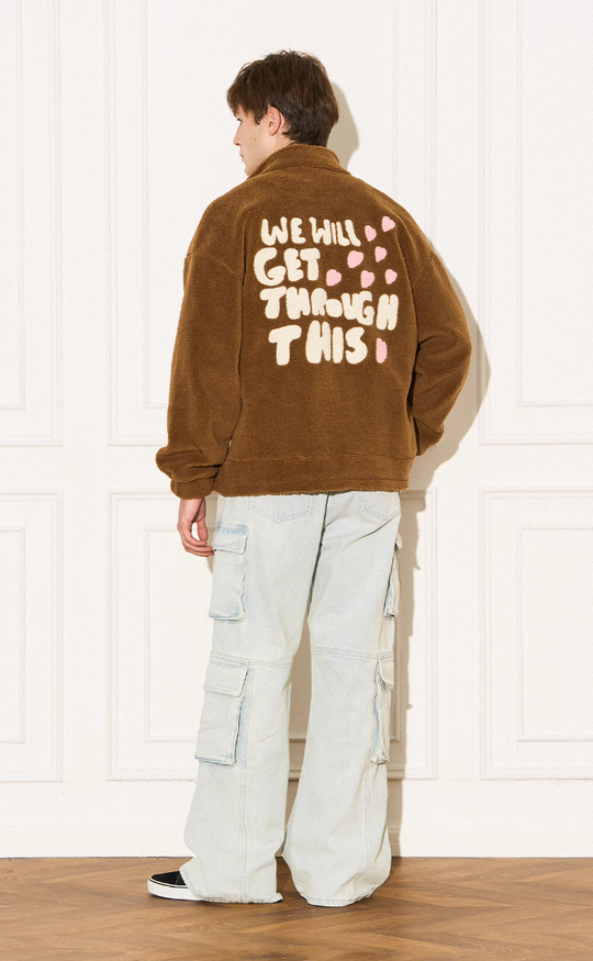 EMPTY REFERENCE Heart Embroidery Fleece Zipper Jacket