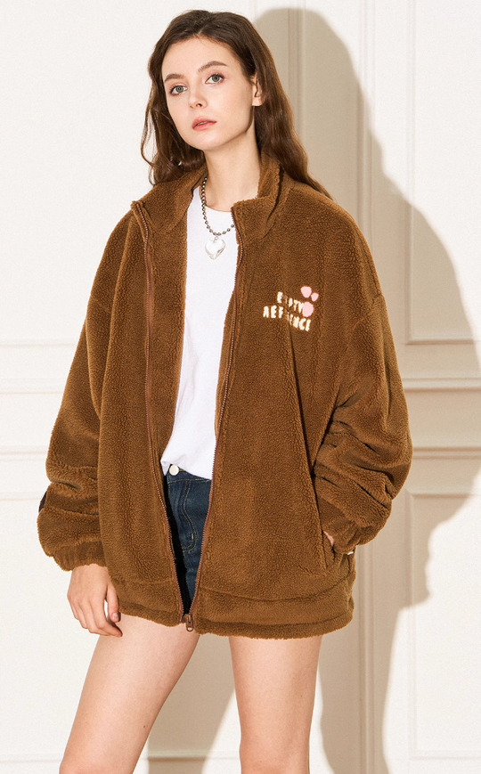 EMPTY REFERENCE Heart Embroidery Fleece Zipper Jacket