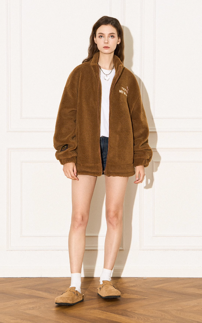 EMPTY REFERENCE Heart Embroidery Fleece Zipper Jacket